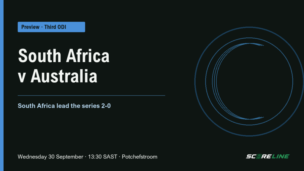 Preview graphic for the third ODI, South Africa v Australia, Wednesday 30 September 2026, 13:30 SAST in Potchefstroom, with South Africa leading the series 2-0