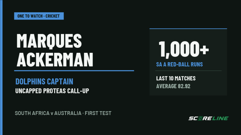 One to Watch card for Dolphins captain Marques Ackerman, an uncapped Proteas call-up with more than 1,000 runs at an average of 82.92 in his last 10 South Africa A red-ball appearances.