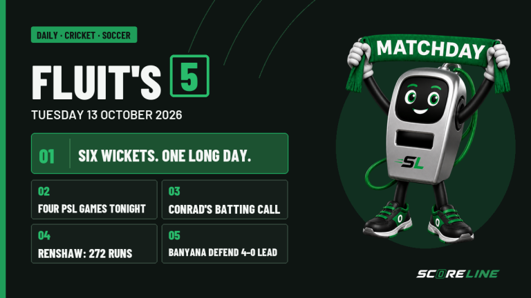 Fluit's Five graphic with the full Matchday Fluit mascot and five verified Tuesday sports stories.