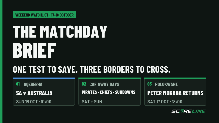 The Matchday Brief: one Test to save, three borders to cross and a stadium reborn The Matchday Brief weekend watchlist graphic highlights South Africa versus Australia in Gqeberha on Sunday, three South African clubs on CAF away trips, and Peter Mokaba Stadium's return on Saturday.