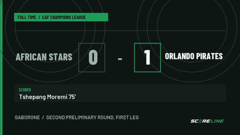 Moremi’s moment in Gaborone puts Pirates in charge of the tie Full-time graphic: African Stars 0, Orlando Pirates 1. Tshepang Moremi scored in the 75th minute in Gaborone.