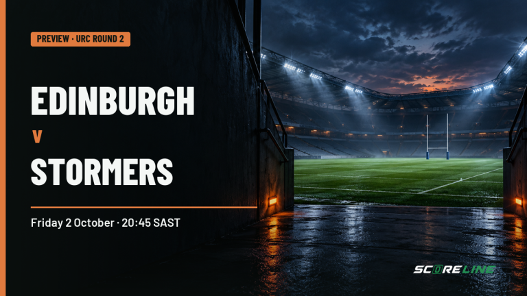 Edinburgh v Stormers preview text over an illustrated generic, empty rugby stadium seen from a tunnel before kick-off.
